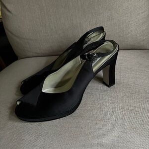 Sam & Libby Erica Black Satin Open Toe Sling Back - 9M